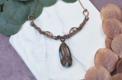 Miedziany naszyjnik wire wrapping z agatem mszystym #494