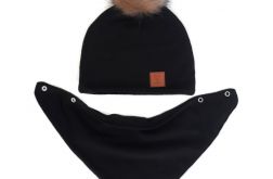 Komplet zimowy: czapka z apaszką 'Czarny"