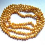 Żółte, naturalne perły słodkowodne, długi sznur pereł, naszyjnik - 