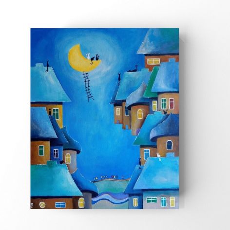 Bajkowe miasteczko kotów-obraz akrylowy formatu 50/60 cm 