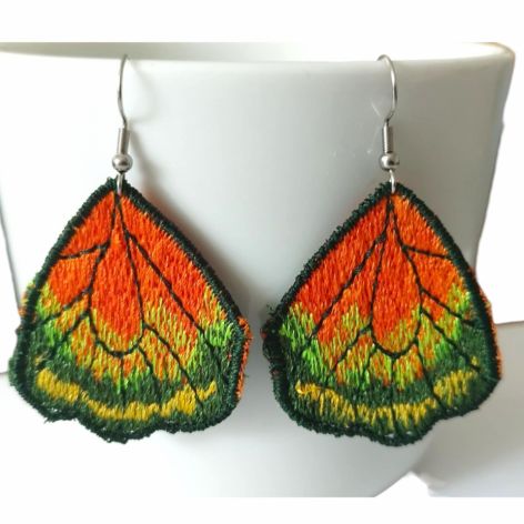 Haftowane kolczyki skrzydła motyla pomarańczowo zielone