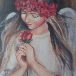obrazek do powieszenia na ścianie z aniołem i różą - detale