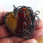 Miedziany wisior z agatem pomarańcz serce - Pendant with druzy Agate gift for her gift for mom, patinated copper wire, boho jewellery for women, gift for daughter, gift for fiance