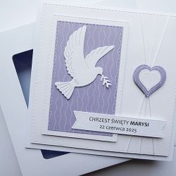 Elegancka kartka z gołębicą na Chrzest 