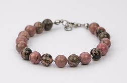 Bransoletka rodonit 8mm, na nadgarstek 16-17cm, srebro oksydowane pr.925