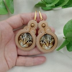 Sutasz duże kolczyki koty kociaki soutache