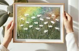 Oryginalna akwarela. Łąka Białe kwiaty A4