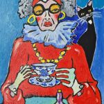 obraz olejny popołudniowa herbatka z kotem - 