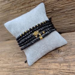 Bransoletka Na Czarnym Sznurku Czerń i Złoto Hematyt