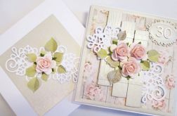 Kartka ROCZNICA ŚLUBU szaro-różowa