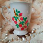 Malinowy wróbelek ręcznie malowany kubek śniadaniowy 300 ml.  - ręcznie malowane