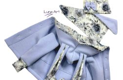 Komplet bluza z uszkami czapka chustka błękit r.92/98