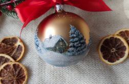 Ręcznie malowana bombka zimowy krajobraz (2), 10 cm