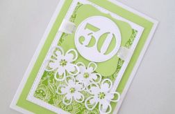 Kartka URODZINOWA biało-limonkowa