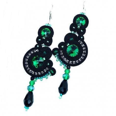 kolczyki sutasz soutache czarno zielone