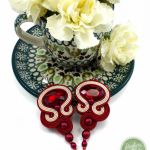 Kolczyki soutache krem i intensywna czerwień  - Krem z czerwienią