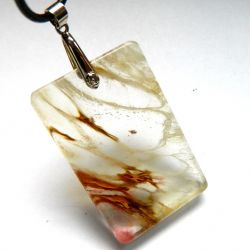 Kwarc rutylowy - włosy Wenus, duży prostokąt, wisior na rzemieniu