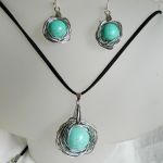  Turkus naturalny w srebrnej aureoli, oryginalna biżuteria wire wrapping - 
