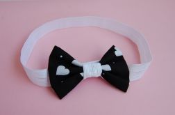 Opaska niemowlęca "Serduszka i kropeczki w czerni i bieli"