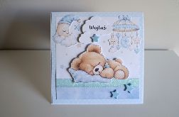 Personalizowana kartka na narodziny miś n ręcznie robiona