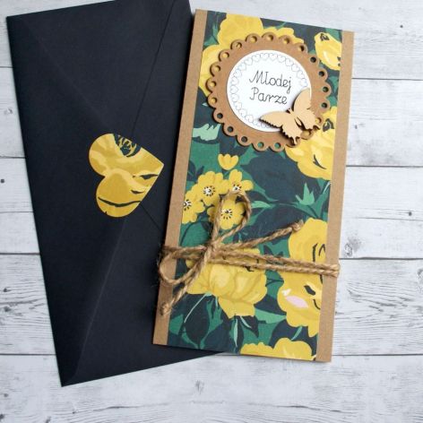 kartka ślubna - navy blue & yellow - slim