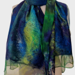 Szal Jedwabno Wełniany Granatowo Szafirowy - Prezent dla niej