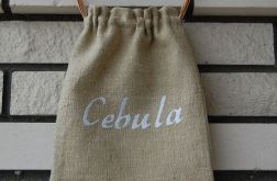 Lniany worek na cebulę - biały haft