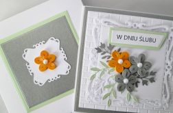 Kartka W DNIU ŚLUBU z quillingowymi kwiatami