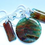 Zielono-pomarańczowy agat pajęczy, wisior i kolczyki, zestaw biżuterii - 