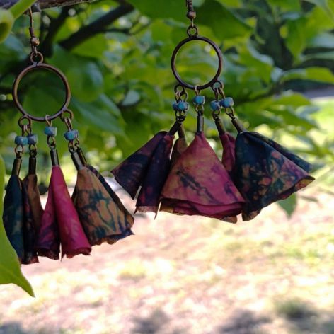 Kolczyki Kwiatki Kolorowe z Koralikami Etno Biżuteria