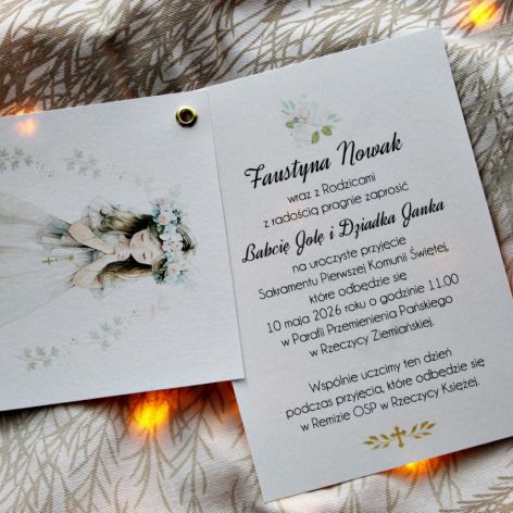 Delikatne zaproszenie komunijne Dziewczynka 1