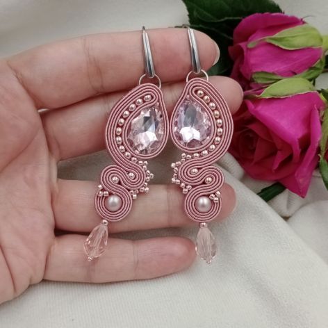 Soutache sutasz kolczyki zgaszony różowe róż