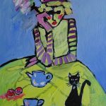 obraz olejny dama z kotkiem czarnym  - 