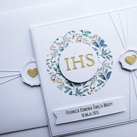 Kartka komunijna ręcznie robiona elegancka