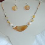 Kremowe agaty, piękny naszyjnik, kolia i kolczyki, zestaw biżuterii - 