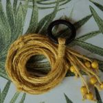 Unikatowy kwietnik makrama sznurek jutowy żółty boho - 