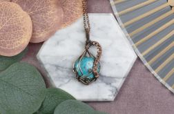 Miedziany wisiorek wire wrapping z turkusem #536