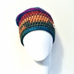 Czapka beanie smerf dziergana ciepła multikolor