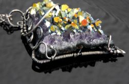 Wisiorek srebrny titanium aura ametyst