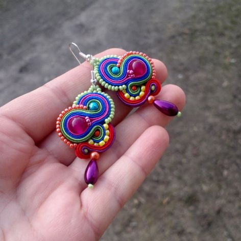 Kolczyki sutasz Tęczowe Z Jadeitem