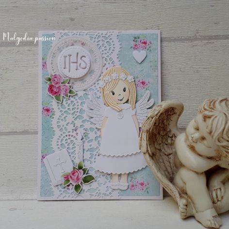 Kartka komunijna z aniołkiem