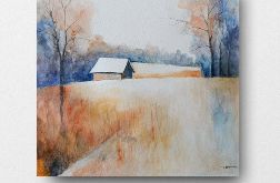 Pejzaż-akwarela formatu 25/25 cm