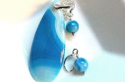 Niebieskie agaty w srebrze, piękny zestaw biżuterii