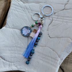 Brelok Niebieski Kwiat z chwostem i koralikami