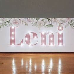 Obraz LED z imieniem, pastelowe kwiaty, róże