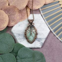 Miedziany wisiorek wire wrapping z amazonitem #531