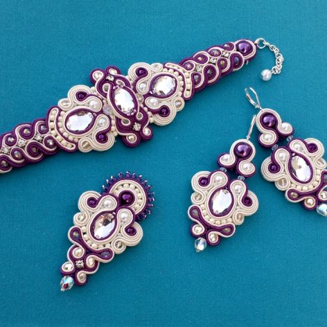 Komplet Ecru-Fioletowy & kryształy zamówienie dla Eli