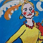 obraz olejny dama pióra nad głową - 