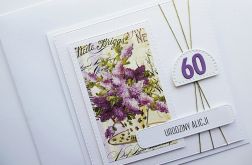 Kartka na urodziny z bzem ręcznie robiona