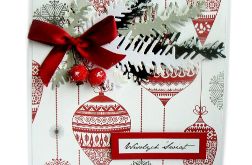 Kartka świąteczna z bombkami na gałązce